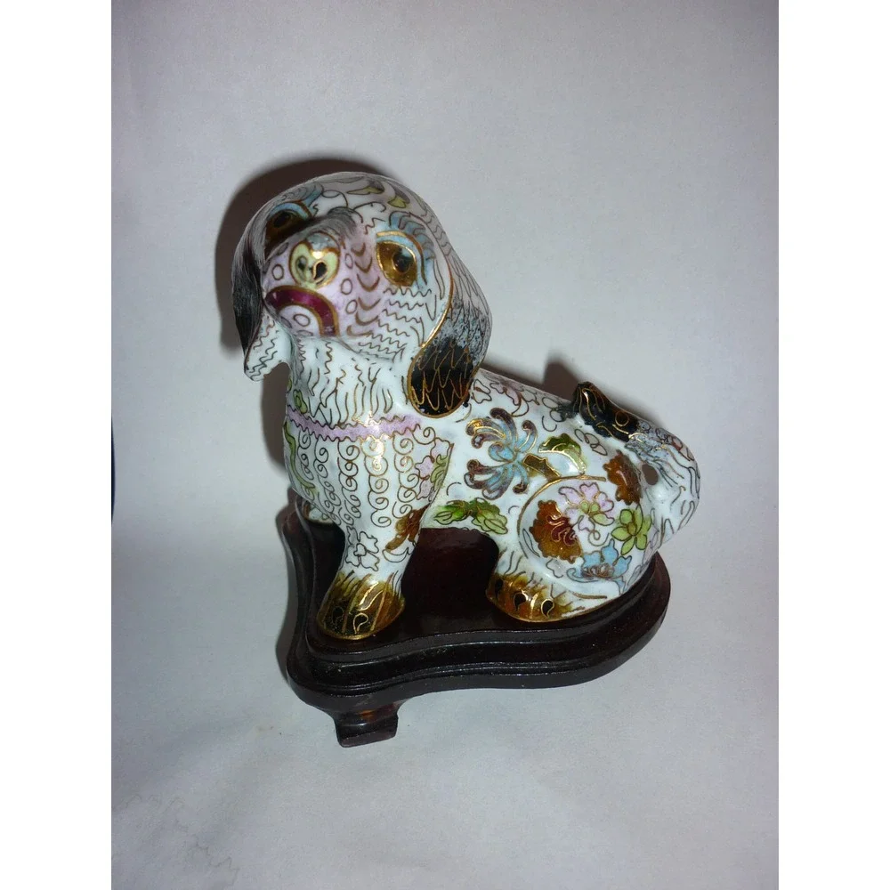 Vintage Chinese Cloisonne Dog Figurine Statue 3x4